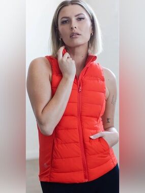 Savvi Bright Red Orange Quilted Puffer Vest Sz S